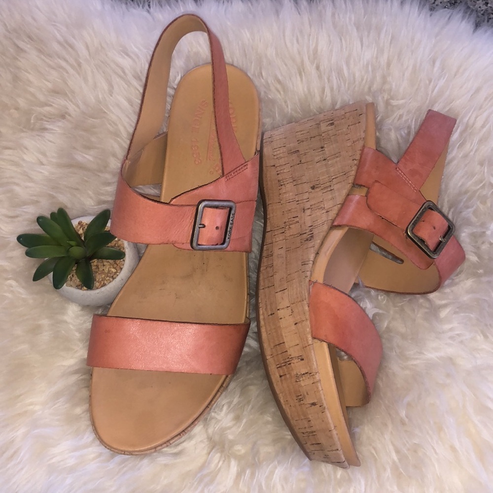 Kork-Ease Austin PLATFORM 3.5” WEDGE HEELS Leather SANDALS euc